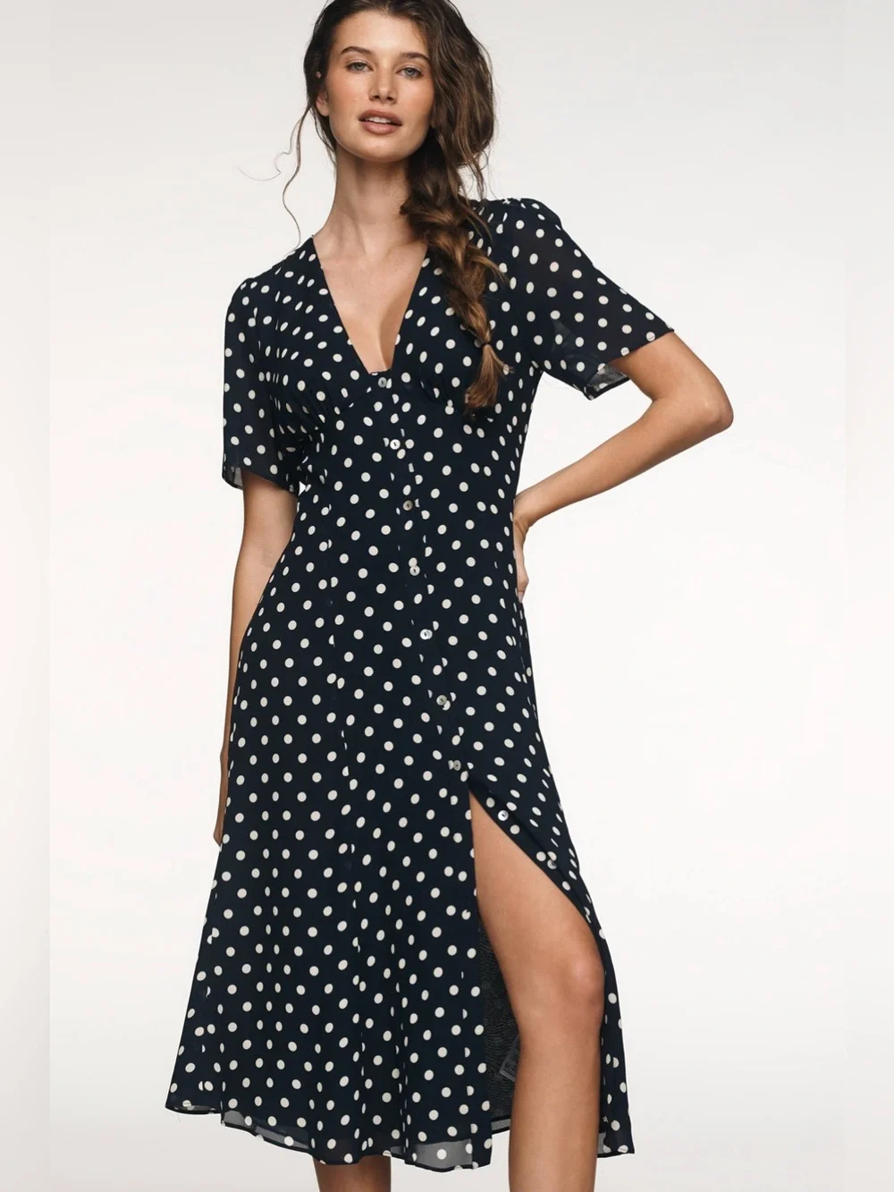 NEW Reformation Lise Midi Dress In Blue Dot Size 8 - Picture 5 of 14